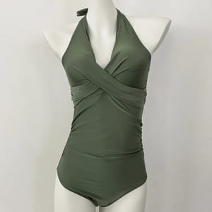 Patchwork Halter One-Piece Swimsuit with High Waist Design Patchwork Halter One-Piece Swimsuit with High Waist Design