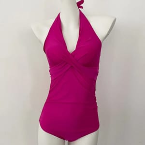 Patchwork Halter One-Piece Swimsuit with High Waist Design