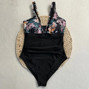Deep V-Neck One-Piece Swimsuit with Mesh and High Waist