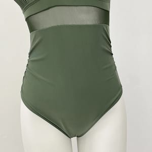 Deep V-Neck One-Piece Swimsuit with Mesh and High Waist