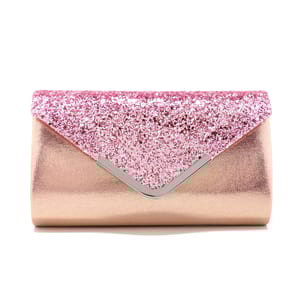 Silver Glitter Envelope Clutch with V Design and Chain Strap
