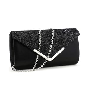 Silver Glitter Envelope Clutch with V Design and Chain Strap Sekusa - Women's Clutch Bags 5