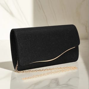 Glitter Envelope Clutch with Chain Strap for Party Wear
