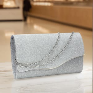 Glitter Envelope Clutch with Chain Strap for Party Wear