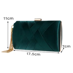 Criss-Cross Satin Clutch with Tassel and Chain Strap