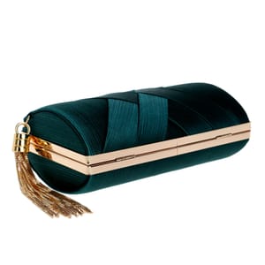 Criss-Cross Satin Clutch with Tassel and Chain Strap