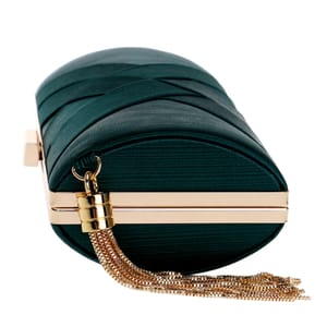 Criss-Cross Satin Clutch with Tassel and Chain Strap