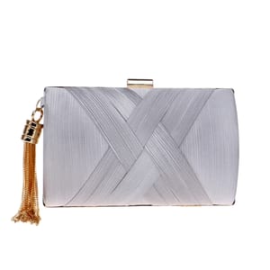Criss-Cross Satin Clutch with Tassel and Chain Strap