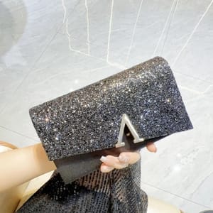 V-Design Sequin Envelope Clutch with Chain for Evening Events