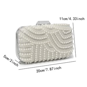 Vintage Pearl Beaded Clutch with Rhinestones and Chain Strap Sekusa - Women's Clutch Bags 2