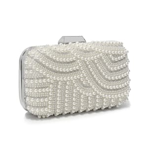 Vintage Pearl Beaded Clutch with Rhinestones and Chain Strap Sekusa - Women's Clutch Bags 3