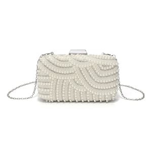 Vintage Pearl Beaded Clutch with Rhinestones and Chain Strap Sekusa - Women's Clutch Bags 5