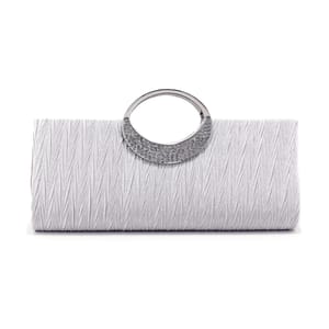 Glitter Ruched Clutch with Rhinestones and Chain Strap