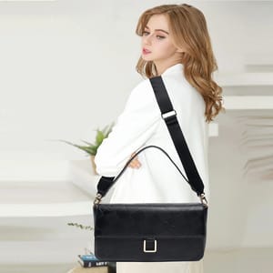 Minimalist Solid Color Shoulder Bag with Flap and Metal Logo