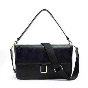 Minimalist Solid Color Shoulder Bag with Flap and Metal Logo
