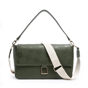 Minimalist Solid Color Shoulder Bag with Flap and Metal Logo