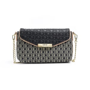 Monogram Print Chain Crossbody Bag with Flap and Classic Style