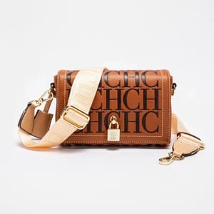 Monogram Print Women's Shoulder Bag with Metal Buckle Accent