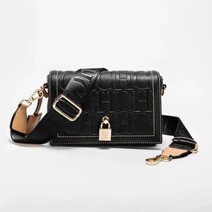 Monogram Print Women's Shoulder Bag with Metal Buckle Accent
