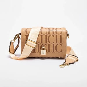 Monogram Print Women's Shoulder Bag with Metal Buckle Accent