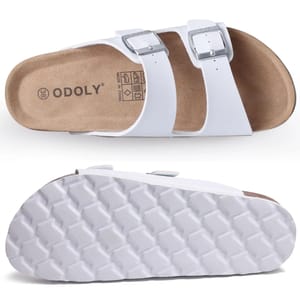 Women's Leather Cork Sandals with Double Buckle Comfort Fit Shevalues - Women's Flat Sandals 2