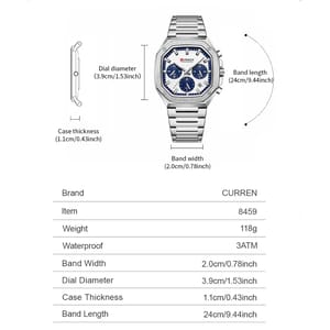 Stylish Square Dial Chronograph Watch with Stainless Steel Band Curren - Men's Dress Watches 5