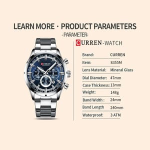 Stylish Chronograph Quartz Watch with Stainless Steel Strap Curren - Men's Dress Watches 5