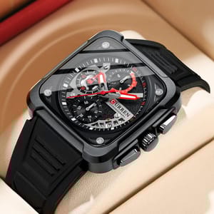 Men’s Sport Watch with Square Chronograph Dial and Silicone Strap