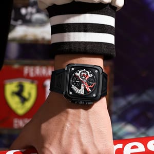 Men’s Sport Watch with Square Chronograph Dial and Silicone Strap
