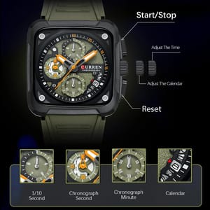 Men’s Sport Watch with Square Chronograph Dial and Silicone Strap