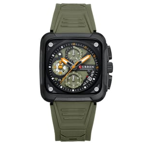 Men’s Sport Watch with Square Chronograph Dial and Silicone Strap
