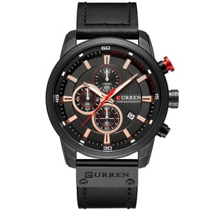 Elegant Men's Chronograph Watch with Leather Strap and Calendar