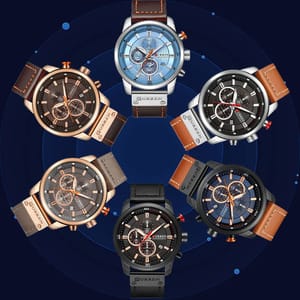 Elegant Men's Chronograph Watch with Leather Strap and Calendar Elegant Men's Chronograph Watch with Leather Strap and Calendar