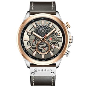 Stylish Chronograph Men's Watch with Leather Strap and Date Display