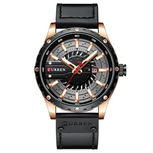 Stylish Men's Leather Watch with Luminous Hands and Date Display