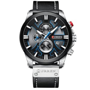 Sporty Men's Chronograph Watch with Leather Strap and Date Display