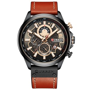 Stylish Chronograph Leather Strap Watch for Men with Luminous Dial