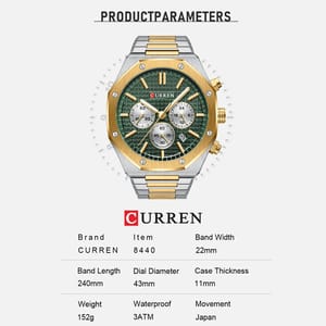 Stylish Men's Quartz Watch with Stainless Steel Strap and Luminous Hands