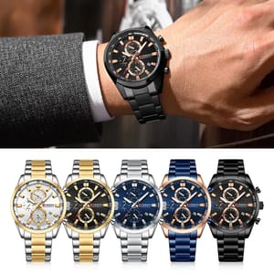 Stylish Men's Quartz Watch with Chronograph and Steel Strap Stylish Men's Quartz Watch with Chronograph and Steel Strap