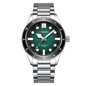 Elegant Round Quartz Watch with Luminous Hands and Steel Strap