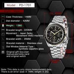 Luxury Chronograph Quartz Watch with Sapphire Glass and Date