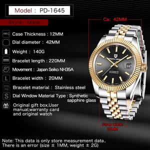 Elegant Automatic Mechanical Watch with Sapphire Crystal and Calendar