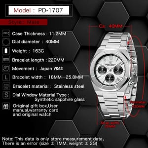 Bold Chronograph Quartz Watch with Sapphire Glass and Calendar