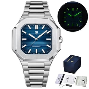 Modern Square Quartz Watch with Checkered Dial and Sapphire Glass