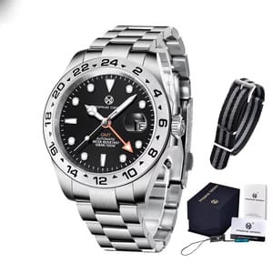 Elegant GMT Mechanical Watch with Sapphire Glass and Calendar