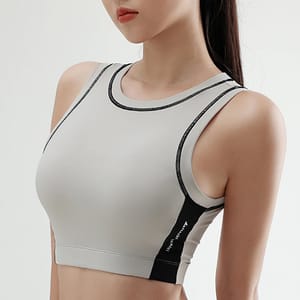 Shockproof Yoga Sports Bra with Colorblock Pullover Design