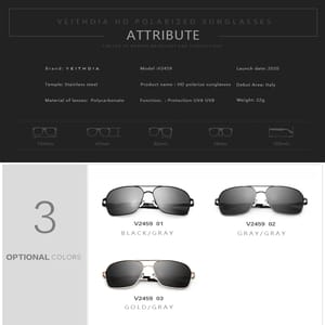 Men's Polarized UV400 Square Sunglasses for Outdoor Driving Veithdia - Men's Aviator Sunglasses 5