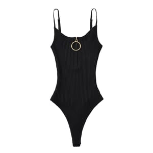 Knitted Backless Bodysuit with Skinny Fit and Crochet Detail