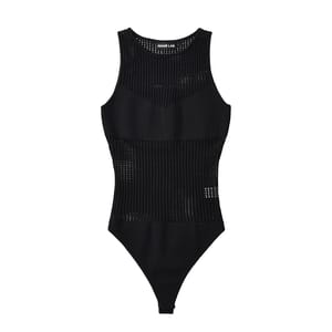 Cut-Out Knit Bodysuit with Bodycon Fit and Sheer Detail