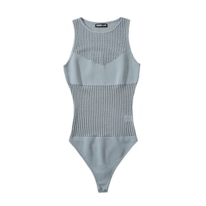 Cut-Out Knit Bodysuit with Bodycon Fit and Sheer Detail